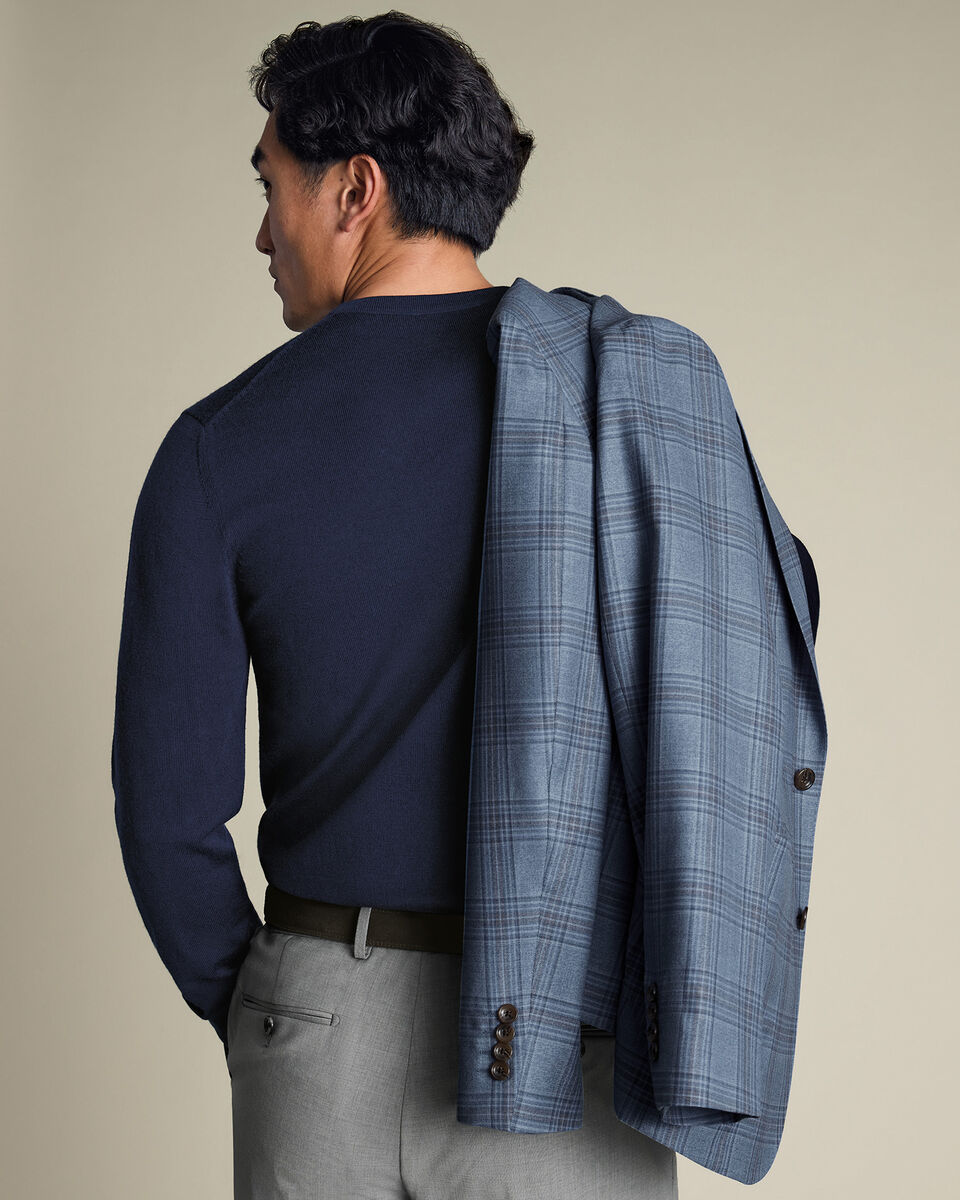 Italian Luxury Check Jacket – Mid Blue