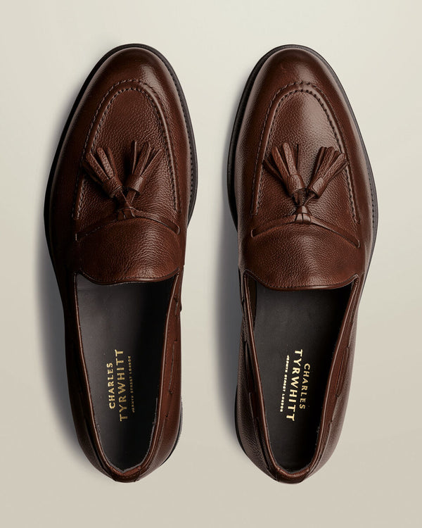 Grain Leather Tassel Loafers - Chocolate Brown