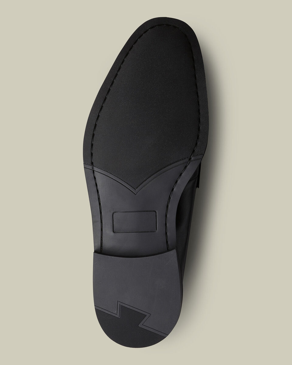 Leather Rubber Sole Derby Shoes - Black
