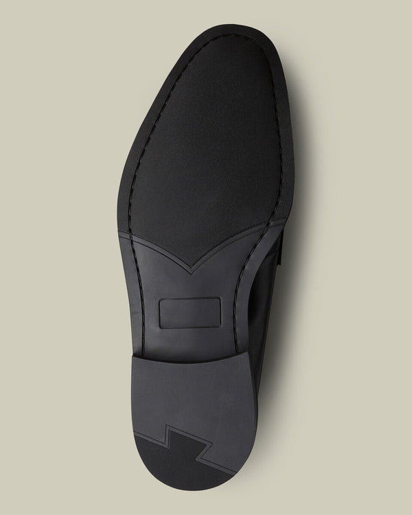Leather Rubber Sole Derby Shoes - Black