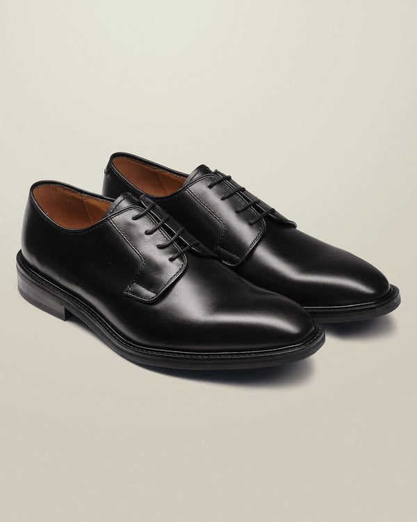 Leather Rubber Sole Derby Shoes - Black