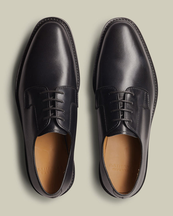 Leather Rubber Sole Derby Shoes - Black