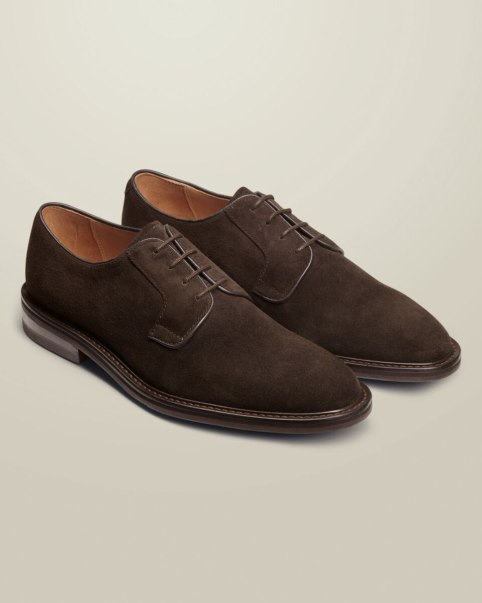 Leather Rubber Sole Suede Derby Shoes - Dark Chocolate Secondary image