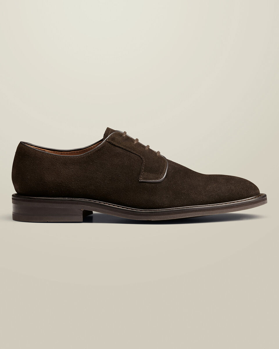 Leather Rubber Sole Suede Derby Shoes - Dark Chocolate Main image