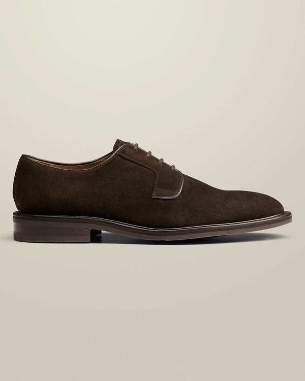 Leather Rubber Sole Suede Derby Shoes - Dark Chocolate