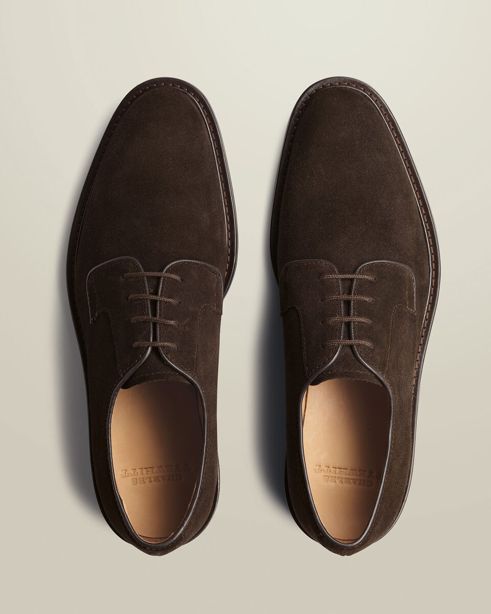Leather Rubber Sole Suede Derby Shoes - Dark Chocolate