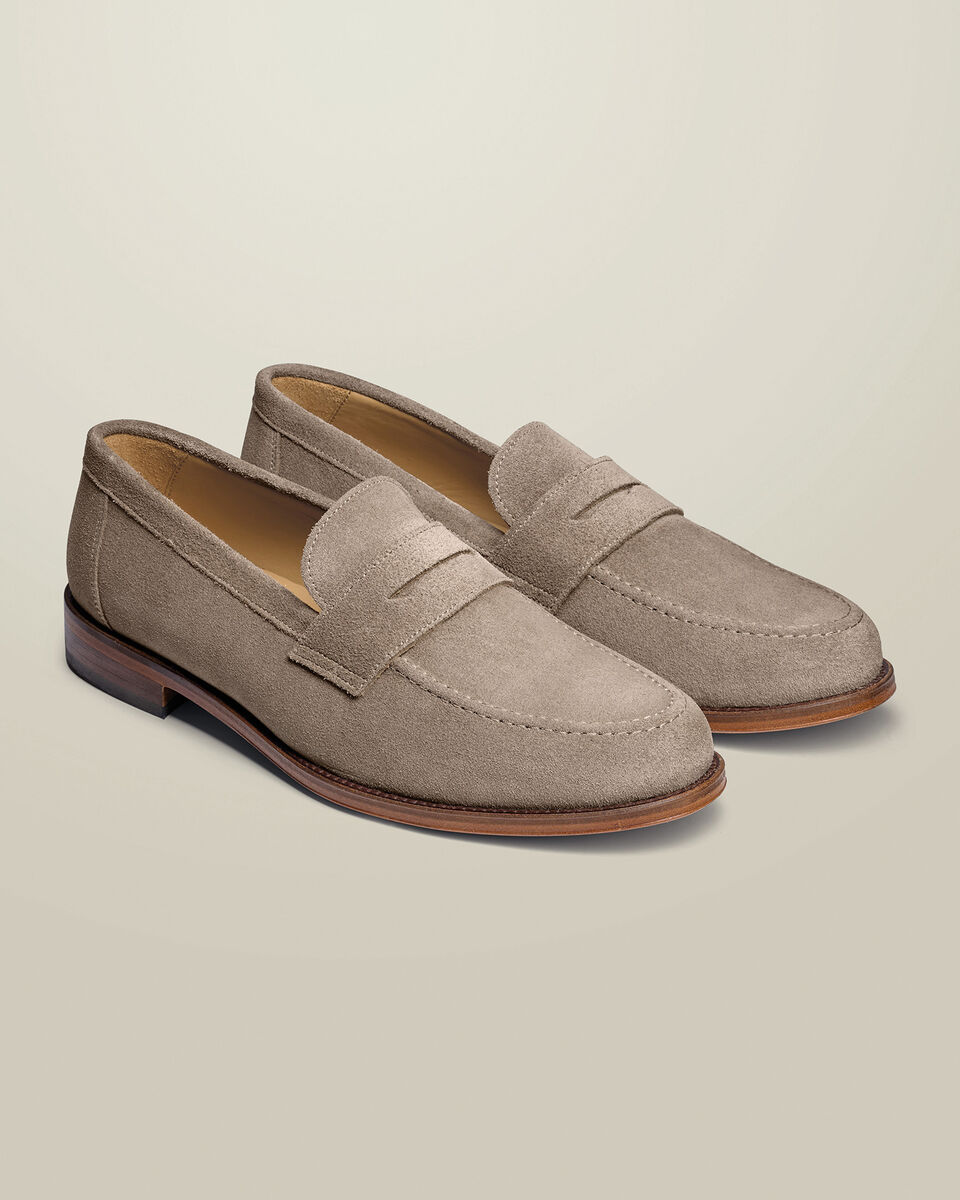 Suede Penny Loafers - Stone