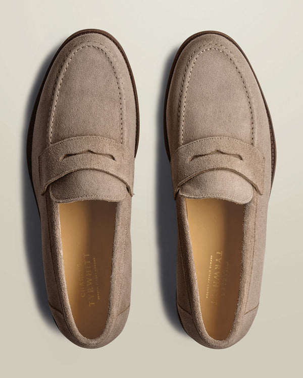 Suede Penny Loafers - Stone