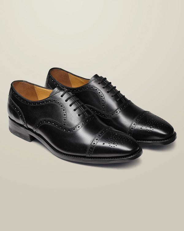 Leather Oxford Brogue Shoes - Black
