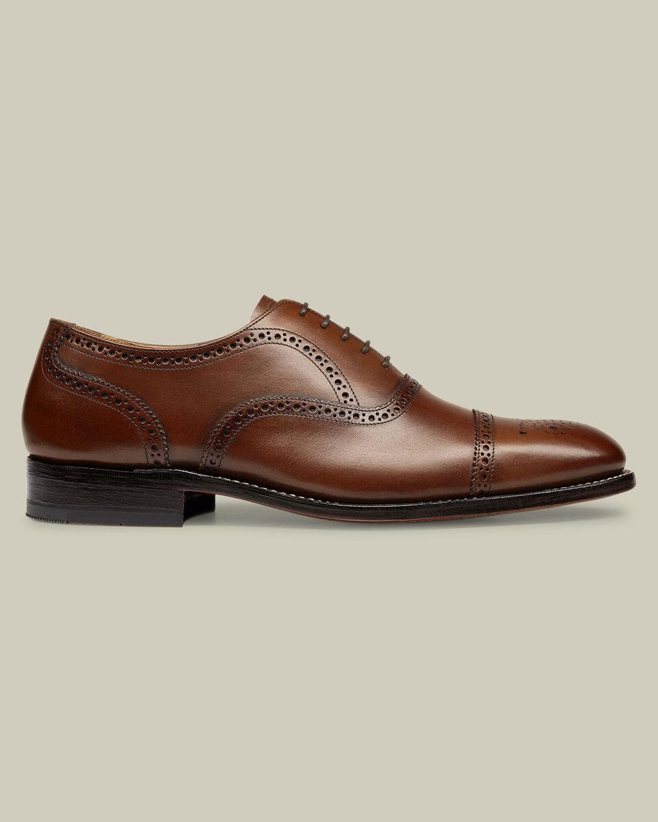 Leather Oxford Brogue Shoes - Dark Tan Main image