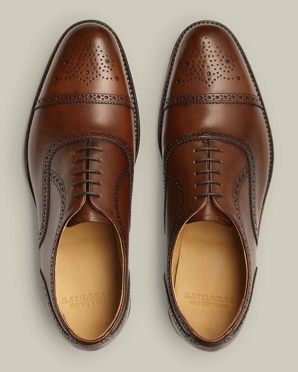 Leather Oxford Brogue Shoes - Dark Tan