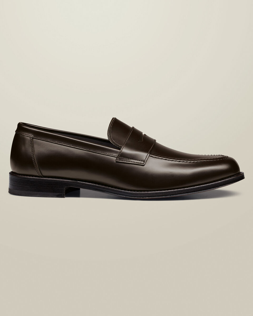 High Shine Leather Penny Loafers - Dark Chocolate Main image