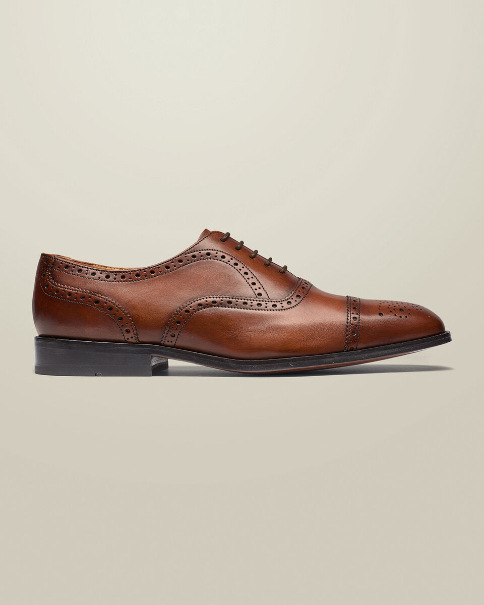 Leather Oxford Brogue Shoes - Chestnut Main image