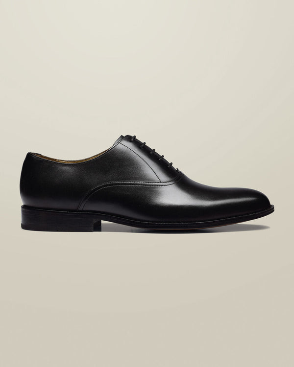Plain Toe Leather Oxford Shoes - Black