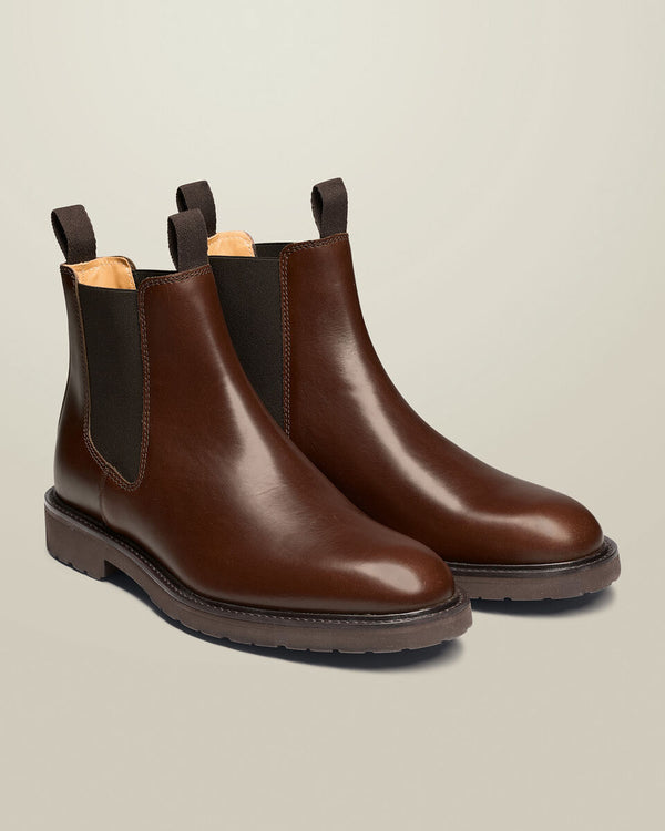 Rubber Sole Leather Chelsea Boots - Brown