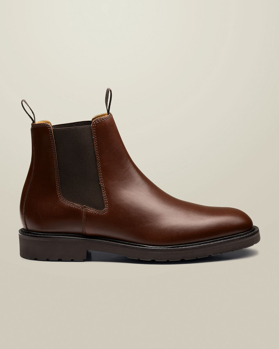 Rubber Sole Leather Chelsea Boots - Brown Main image