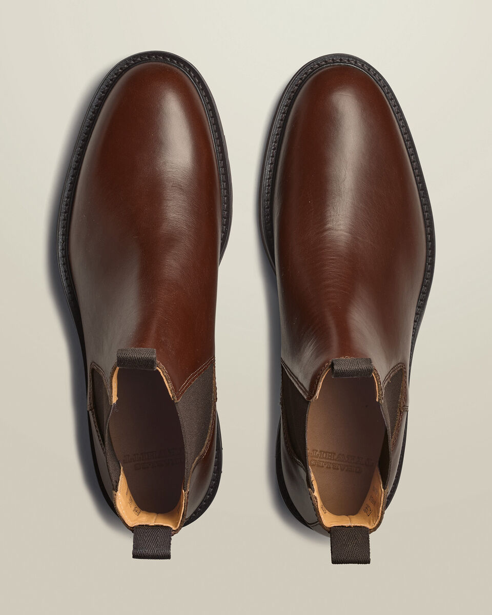 Rubber Sole Leather Chelsea Boots - Brown