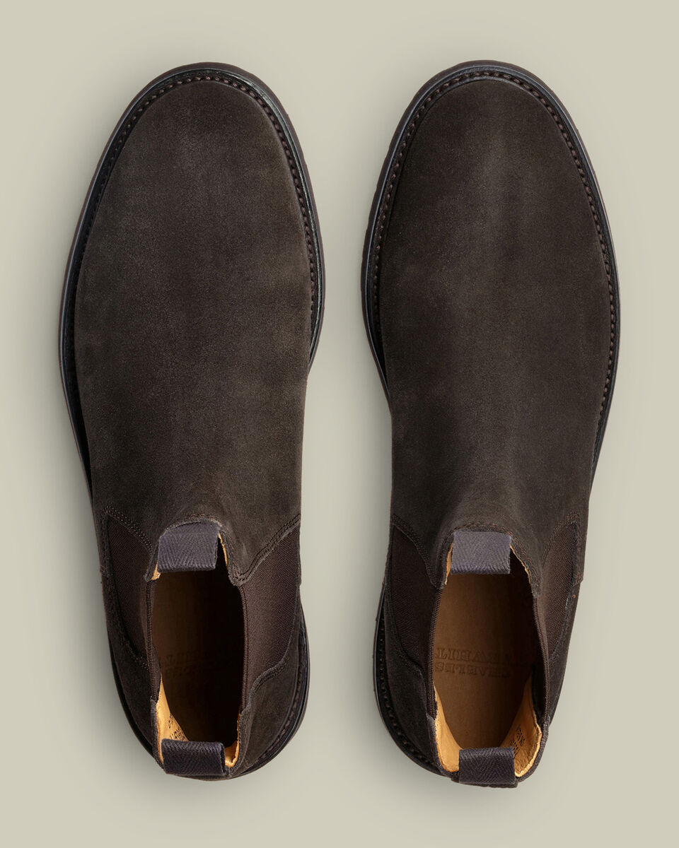 Rubber Sole Suede Chelsea Boots - Chocolate Brown