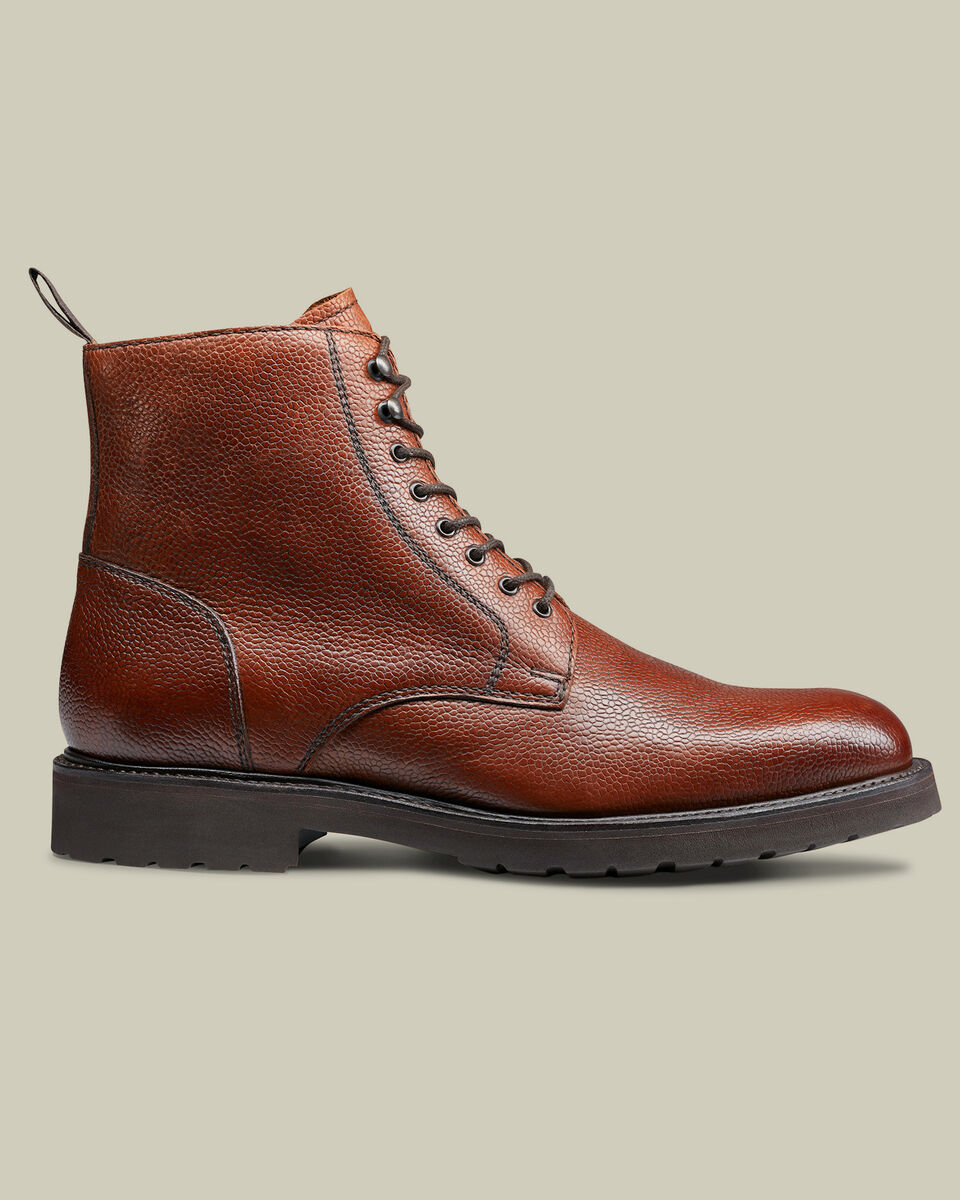 Grain Leather Lace Up Boots - Walnut Brown Main image
