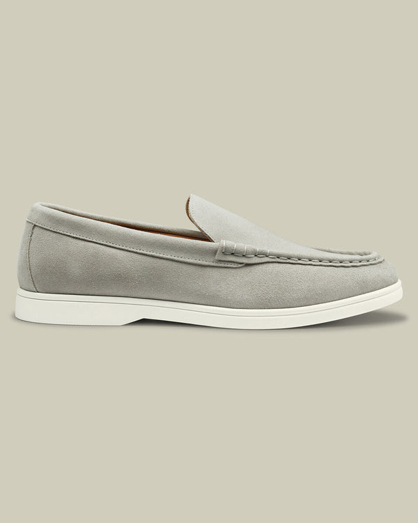 Suede Slip On Loafers - Light Gray
