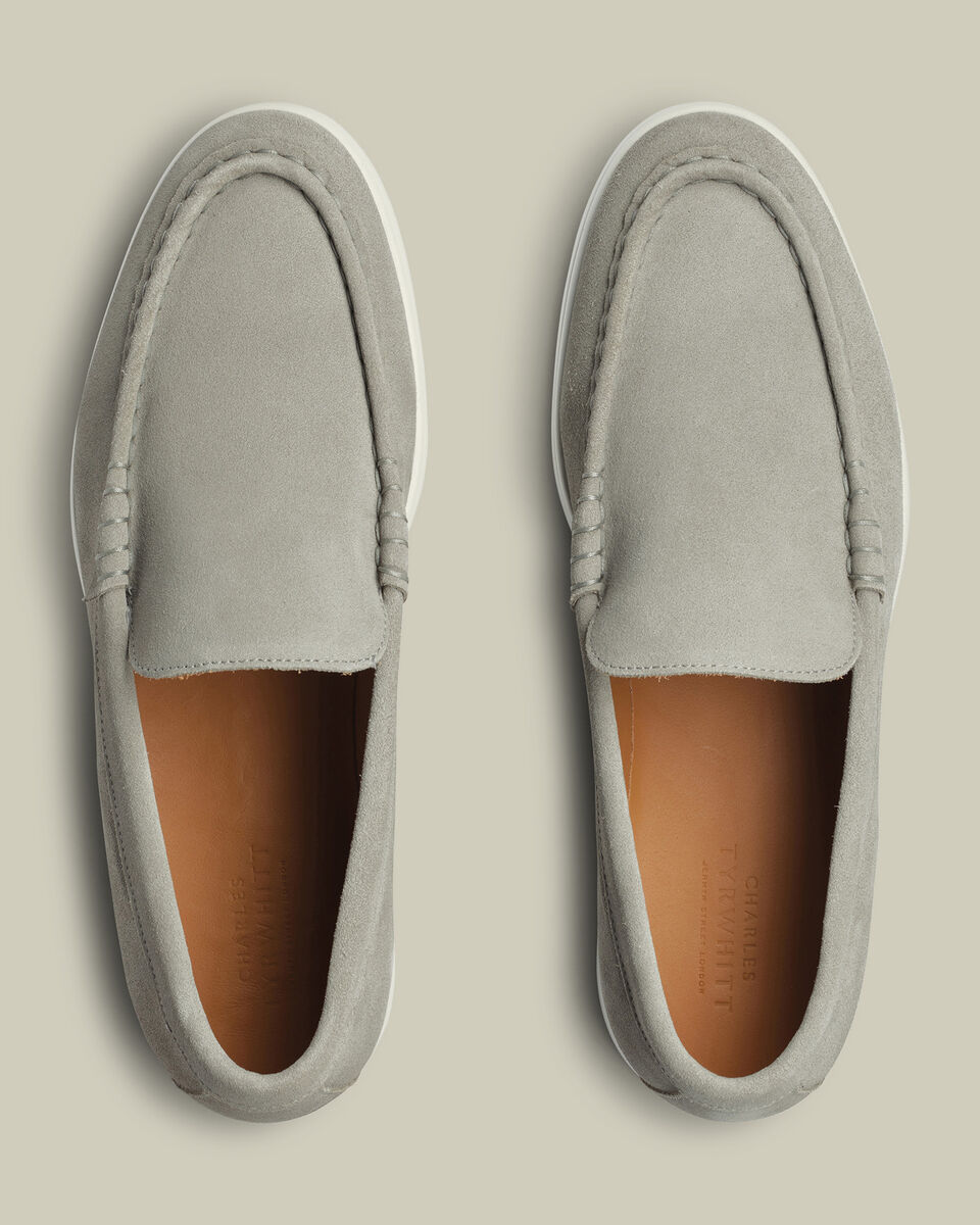 Suede Slip On Loafers - Light Gray