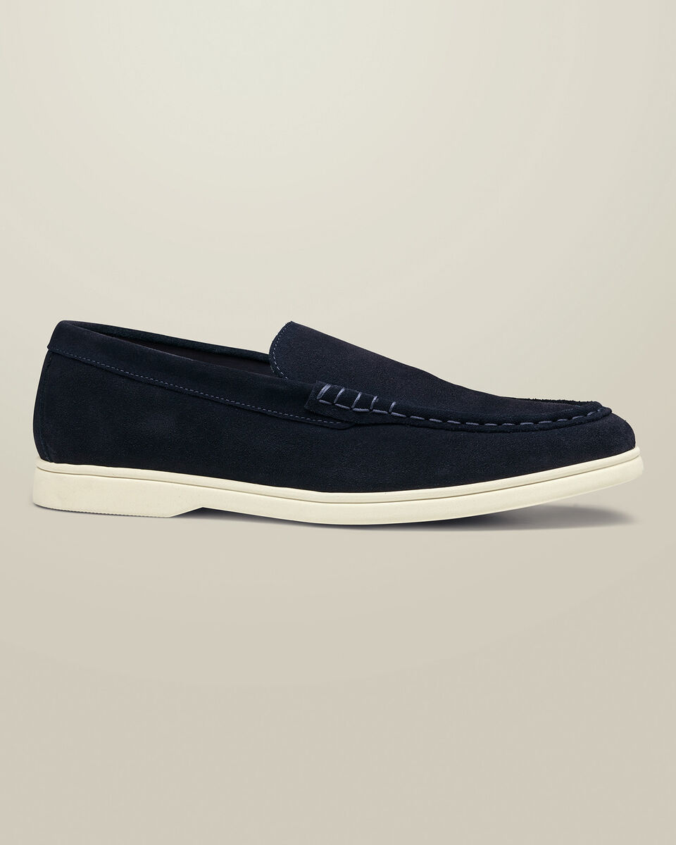 Suede Slip On Loafers - Navy