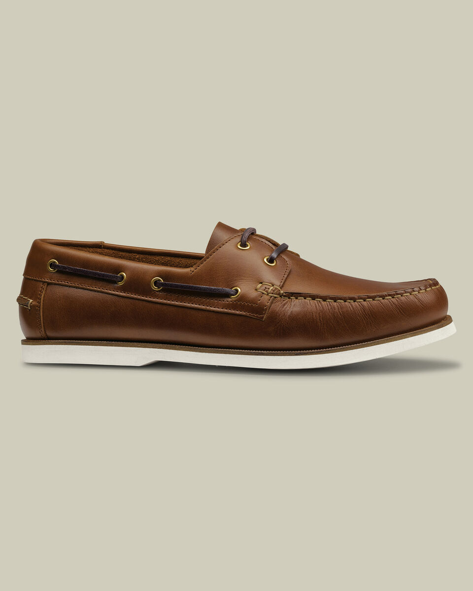 Leather Boat Shoes - Dark Tan Main image