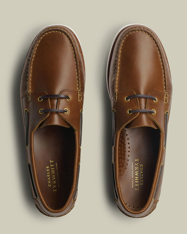 Leather Boat Shoes - Dark Tan