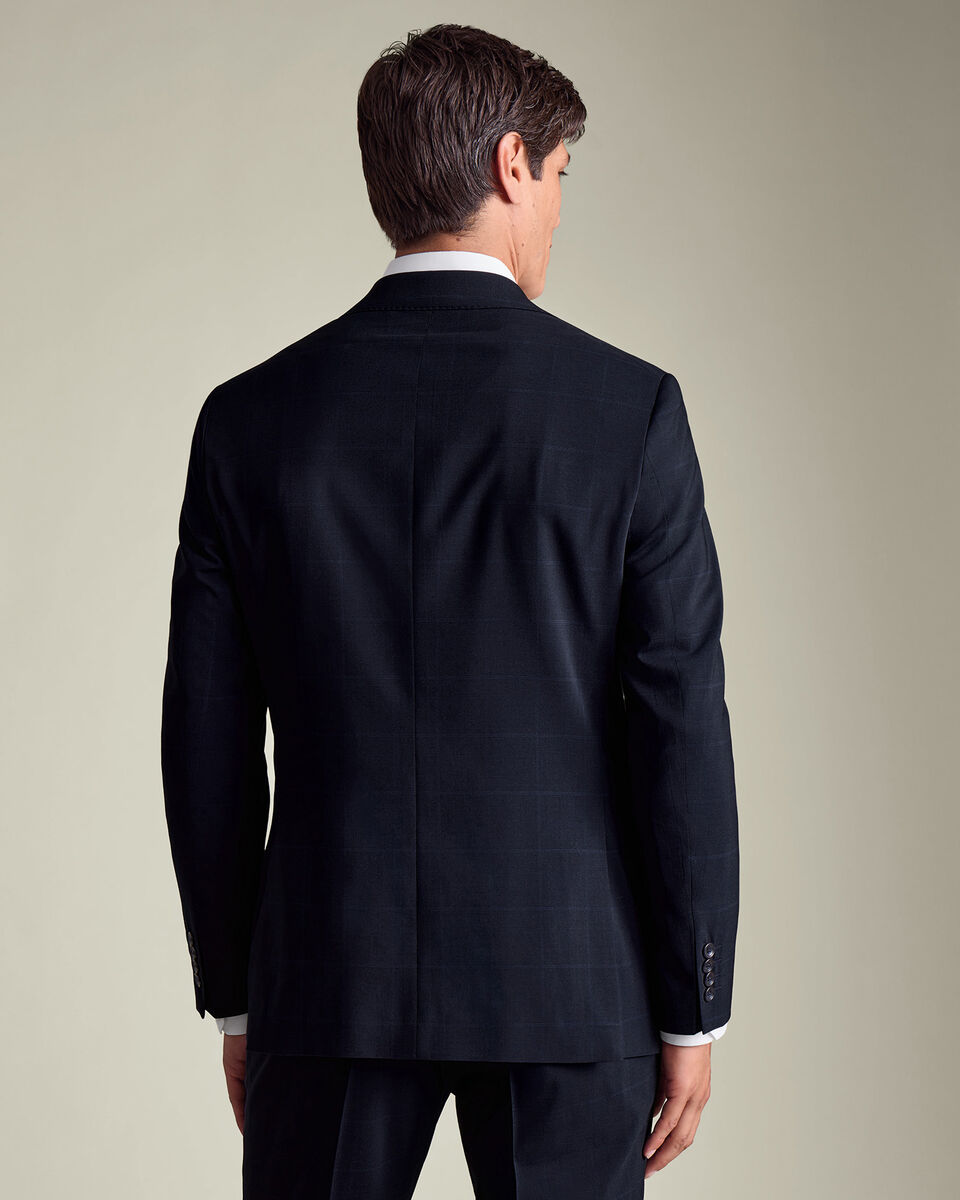Windowpane Check Suit Jacket - Navy