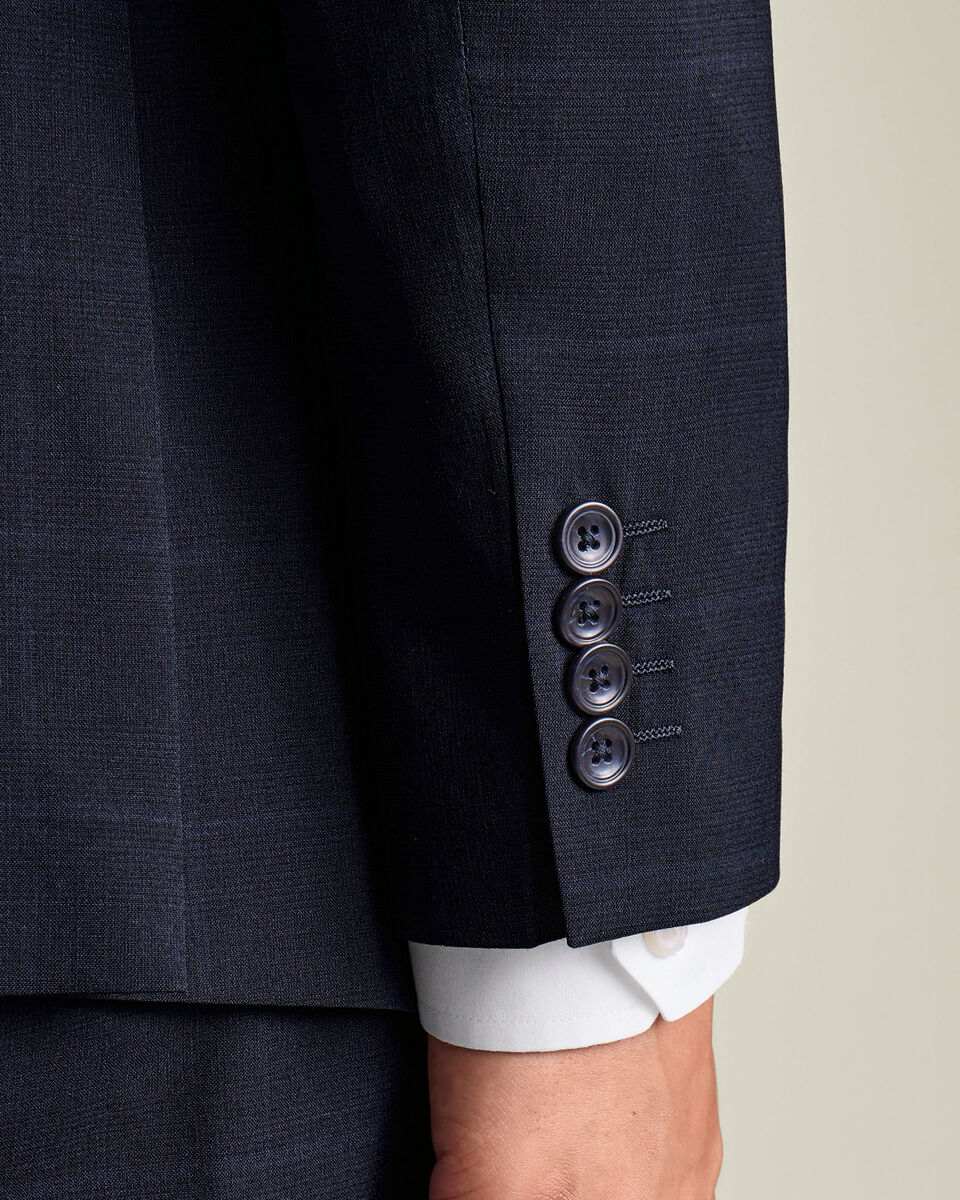 Windowpane Check Suit Jacket - Navy