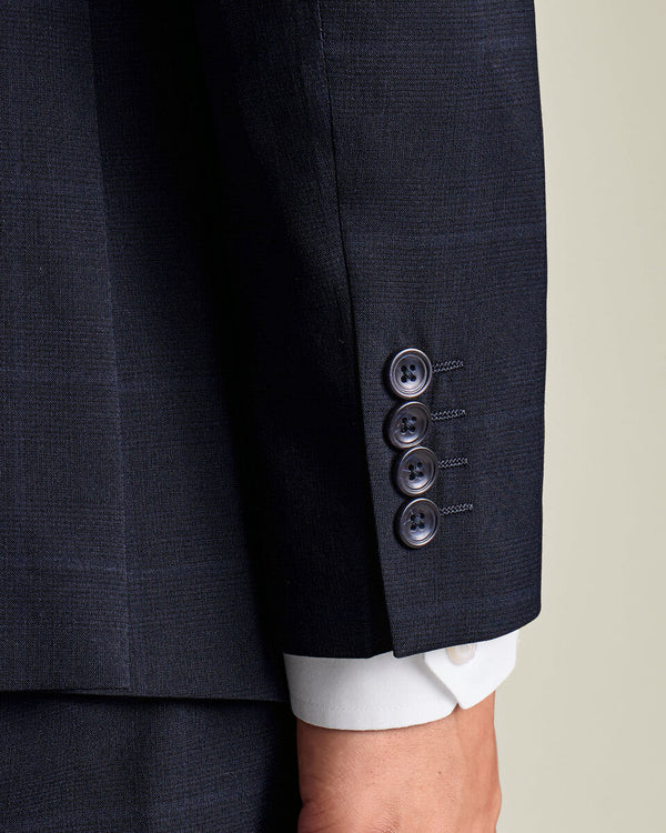 Windowpane Check Suit Jacket - Navy