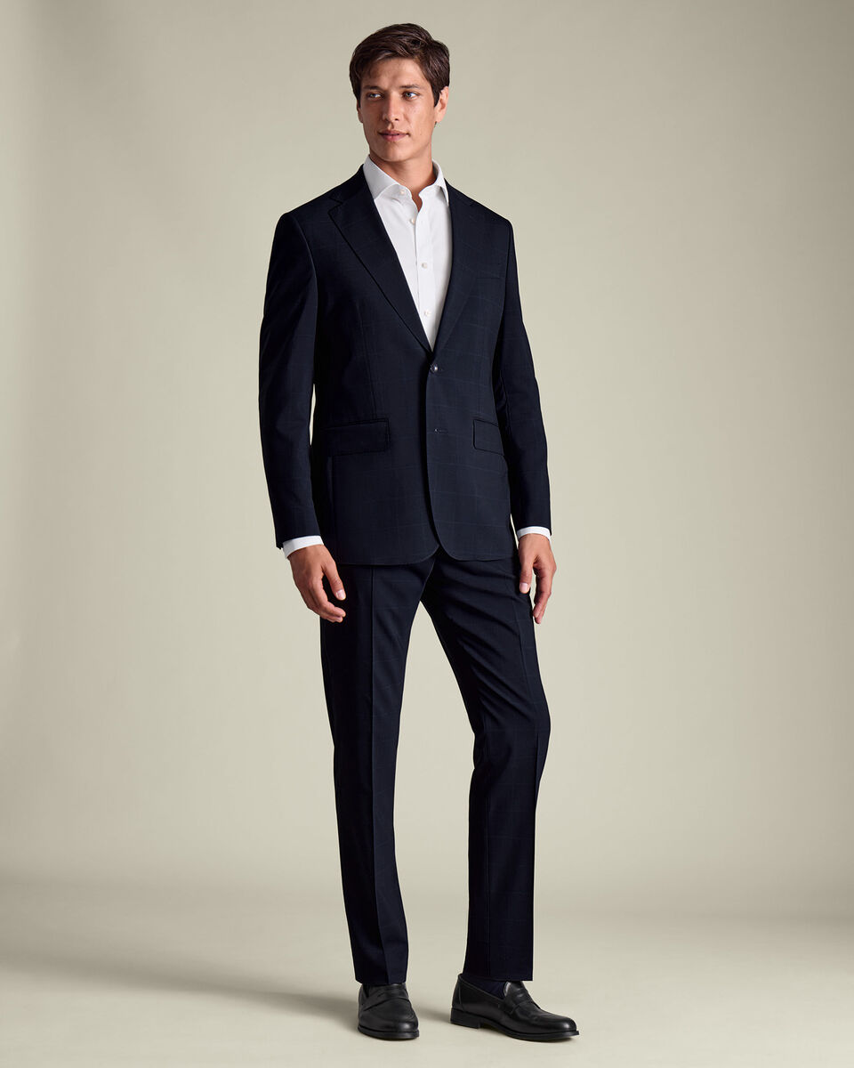 Windowpane Check Suit Jacket - Navy