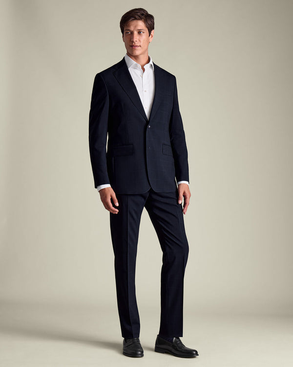 Windowpane Check Suit Jacket - Navy