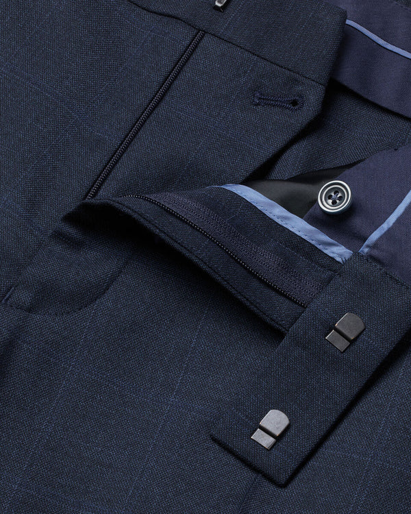 Check Suit Pants - Indigo Blue