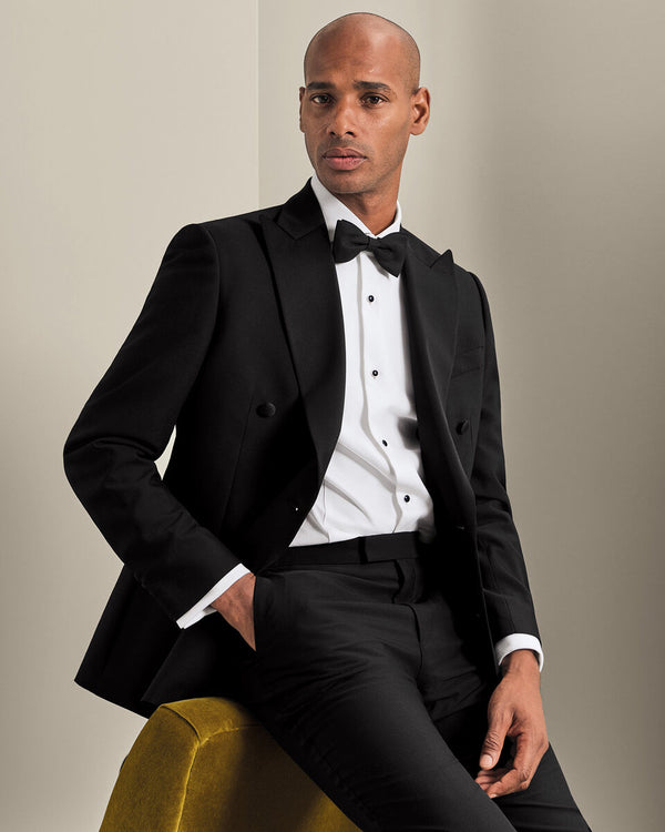 Double Breasted Tuxedo Jacket - Black