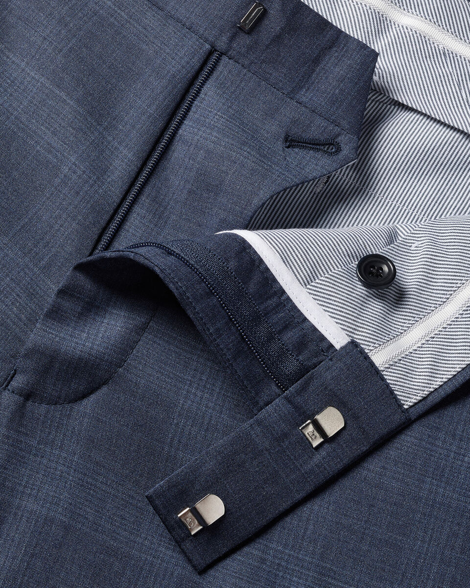 Italian Check Suit Pants - Steel Blue