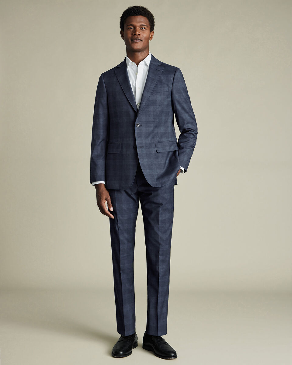 Italian Check Suit Pants - Steel Blue