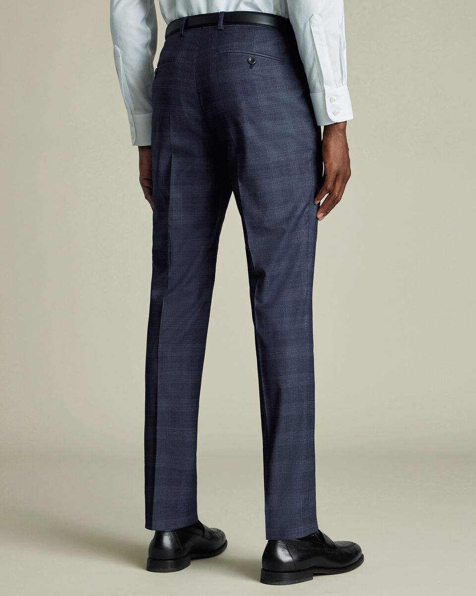 Italian Check Suit Pants - Steel Blue