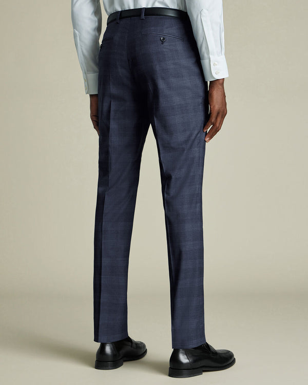 Italian Check Suit Pants - Steel Blue