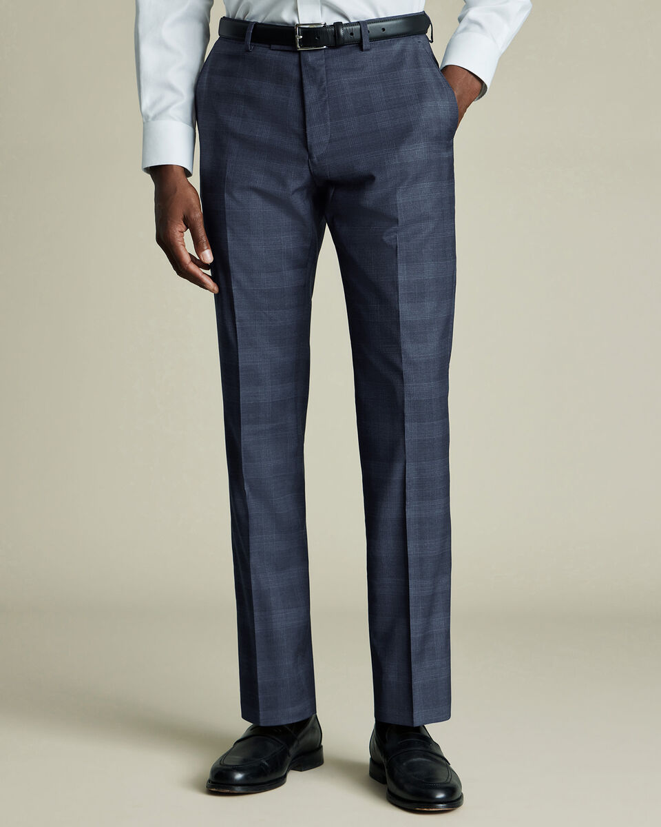 Italian Check Suit Pants - Steel Blue