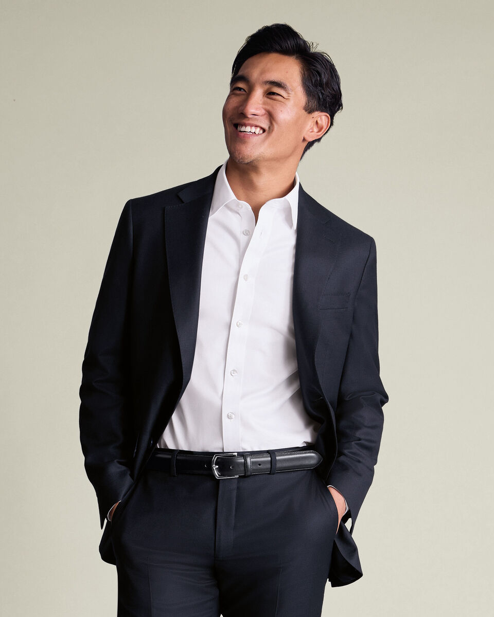 Italian Luxury Birdseye Suit Jacket - Navy Main image