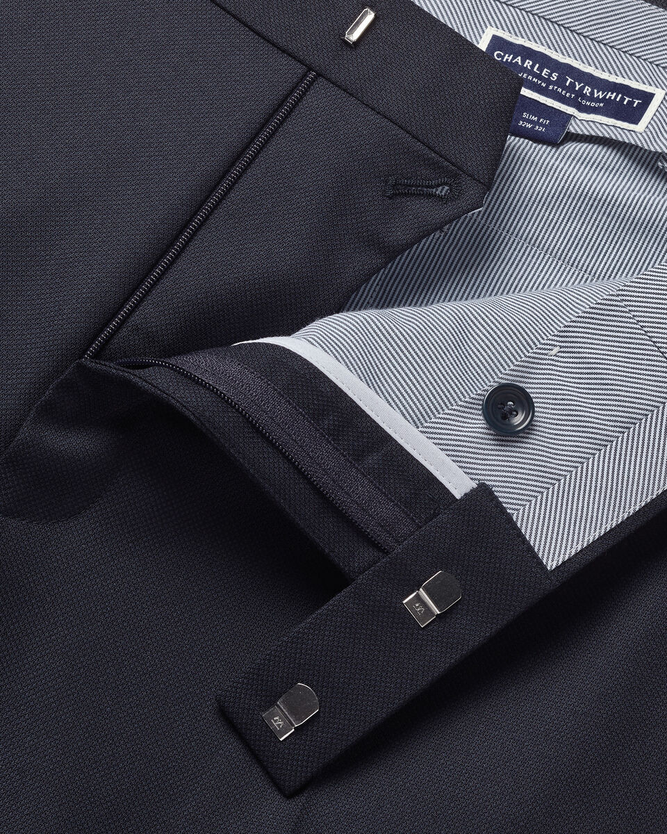 Italian Luxury Birdseye Suit Pants - Navy