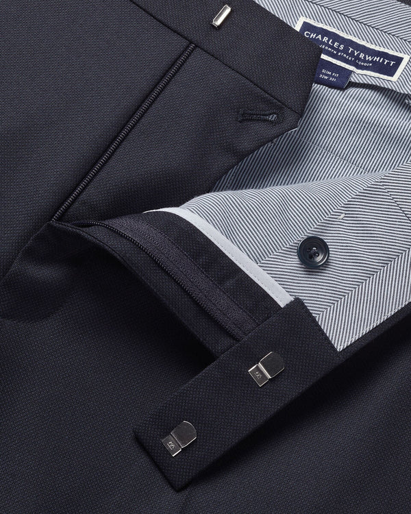 Italian Luxury Birdseye Suit Pants - Navy