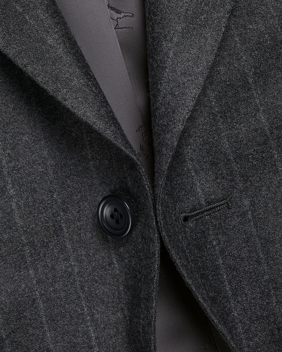 Italian Flannel Stripe Suit Jacket - Charcoal Grey