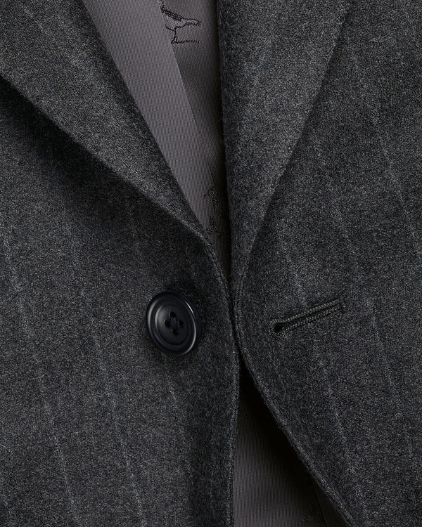 Italian Flannel Stripe Suit Jacket - Charcoal Grey