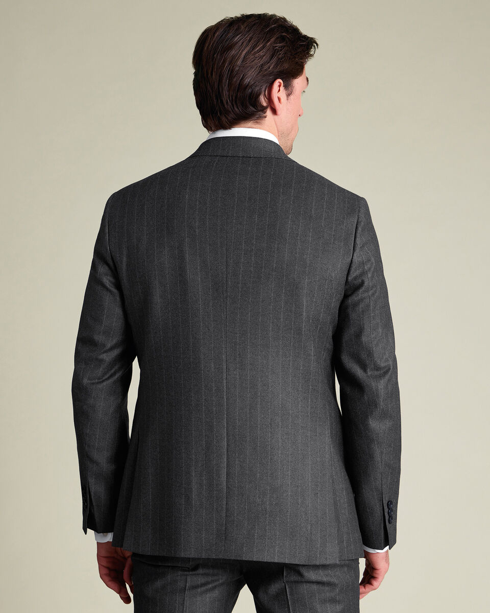 Italian Flannel Stripe Suit Jacket - Charcoal Grey