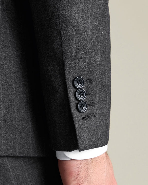 Italian Flannel Stripe Suit Jacket - Charcoal Grey
