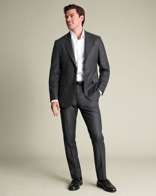Italian Flannel Stripe Suit Jacket - Charcoal Grey