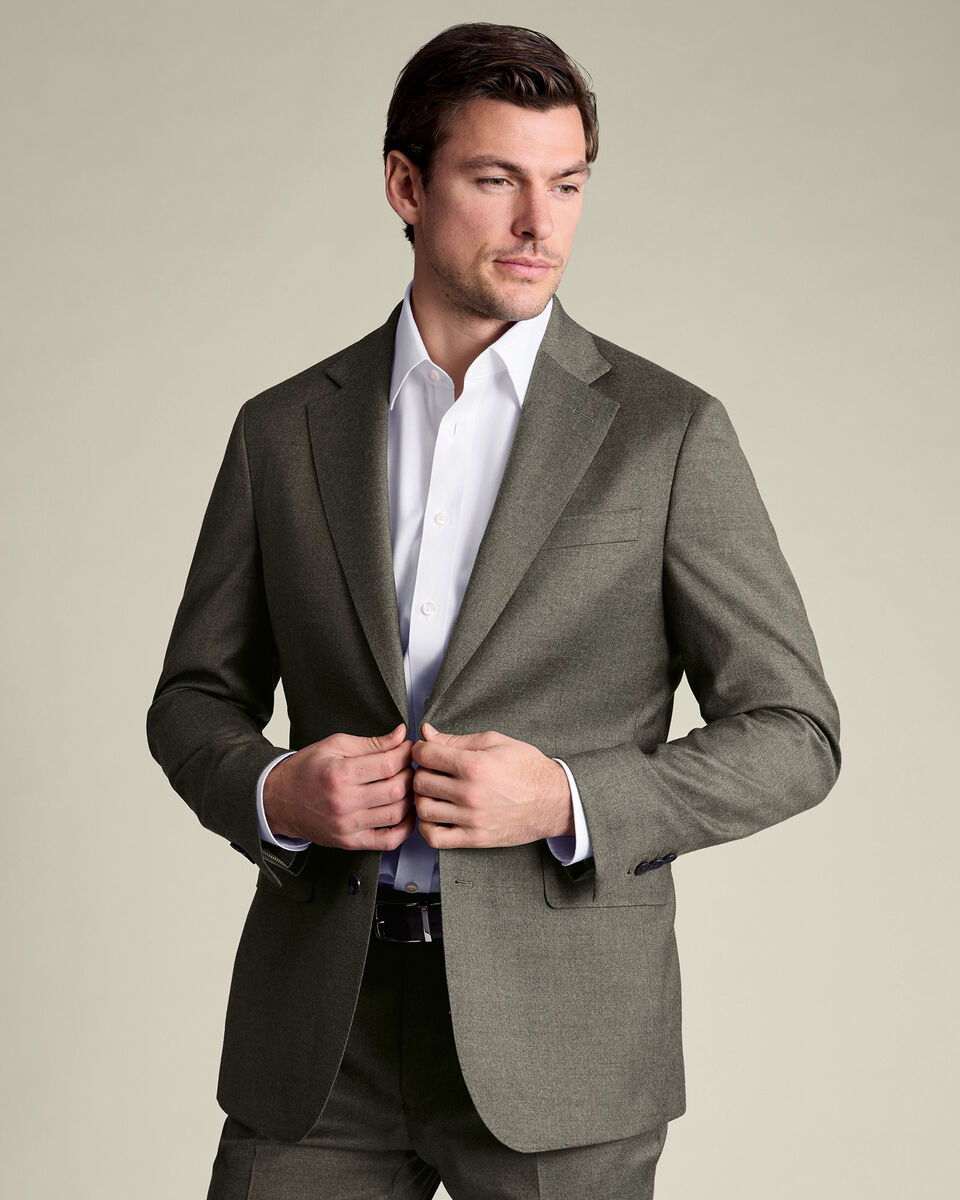 Italian Flannel Suit Jacket - Olive Green Main image