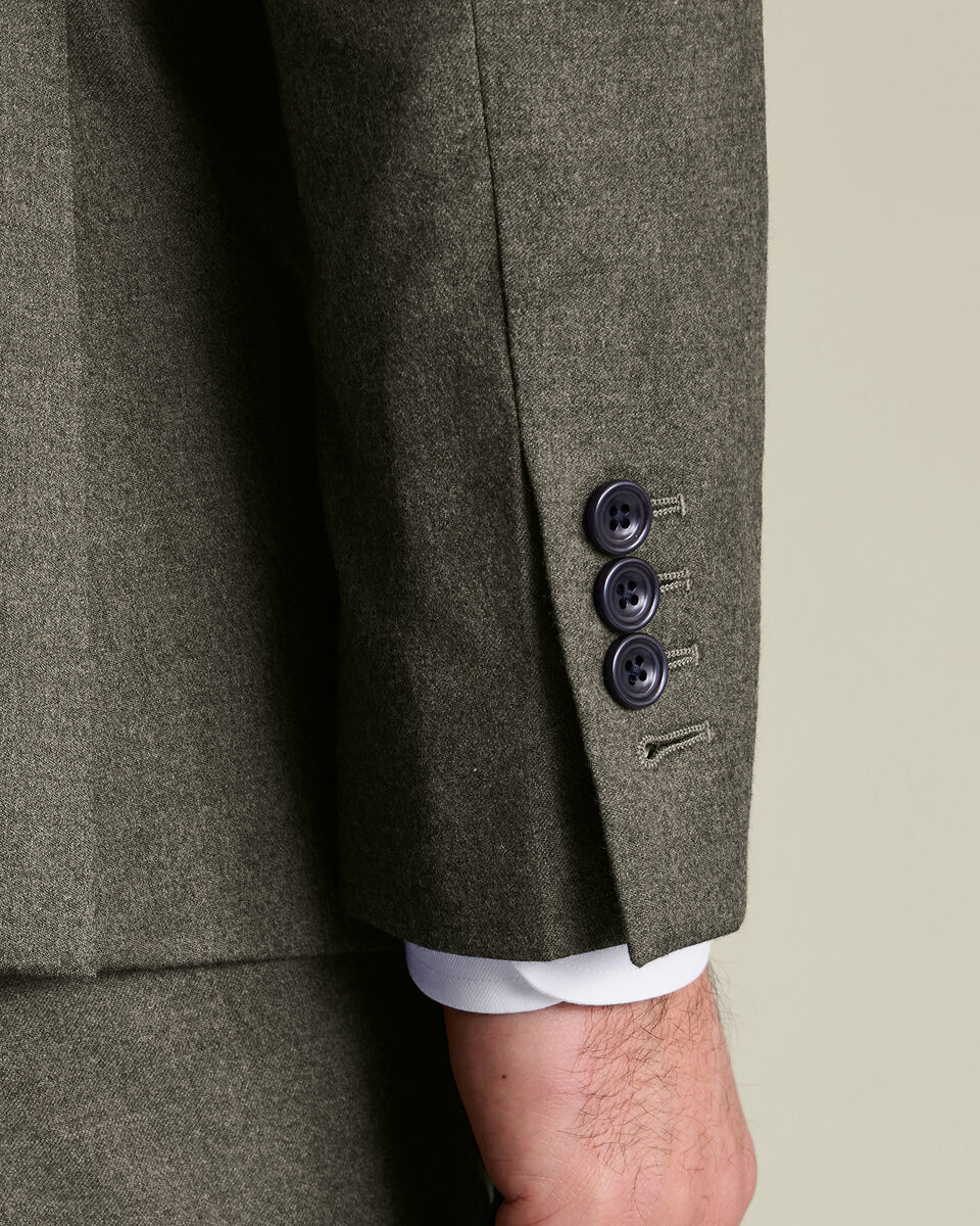 Italian Flannel Suit Jacket - Olive Green